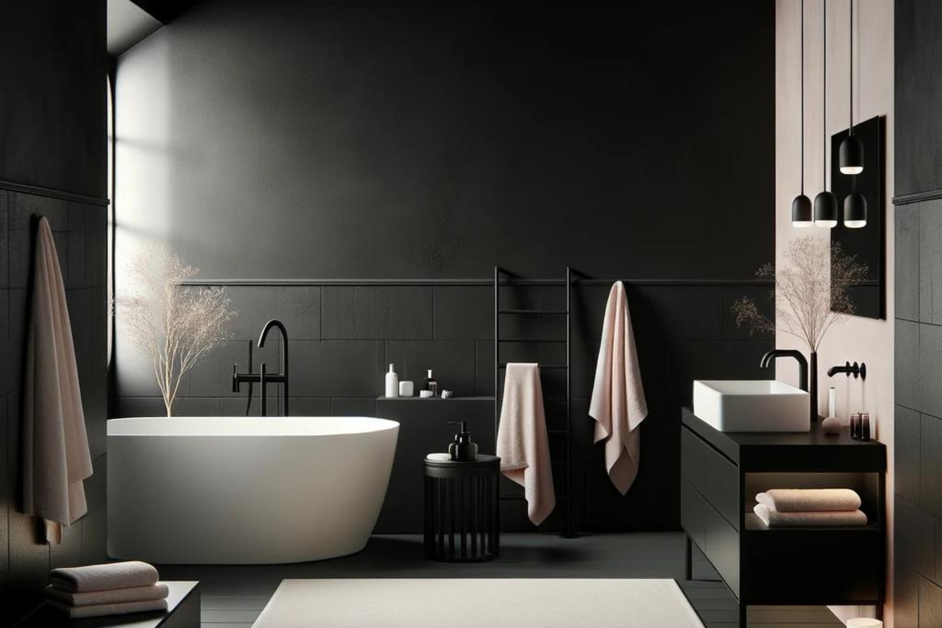 A fürdőszoba falai akár feketét is lehetnek.